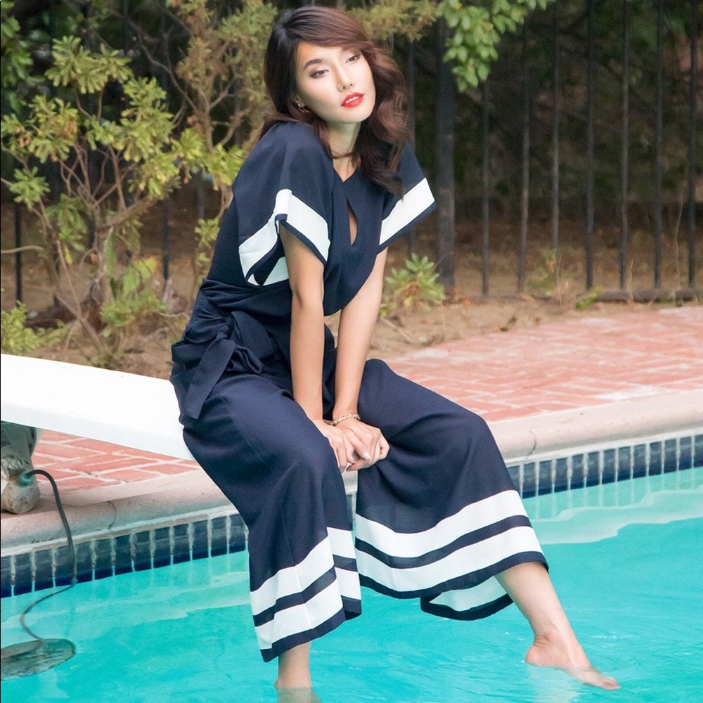 Eva Franco WATSON STRIPED JUMPSUIT - NAVY
